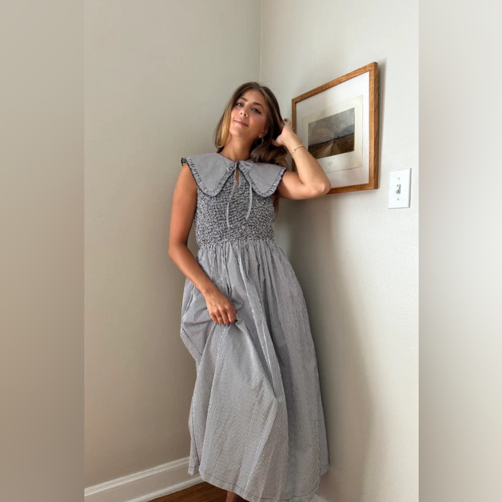 Gray Midi Dress with Peter Pan Collar